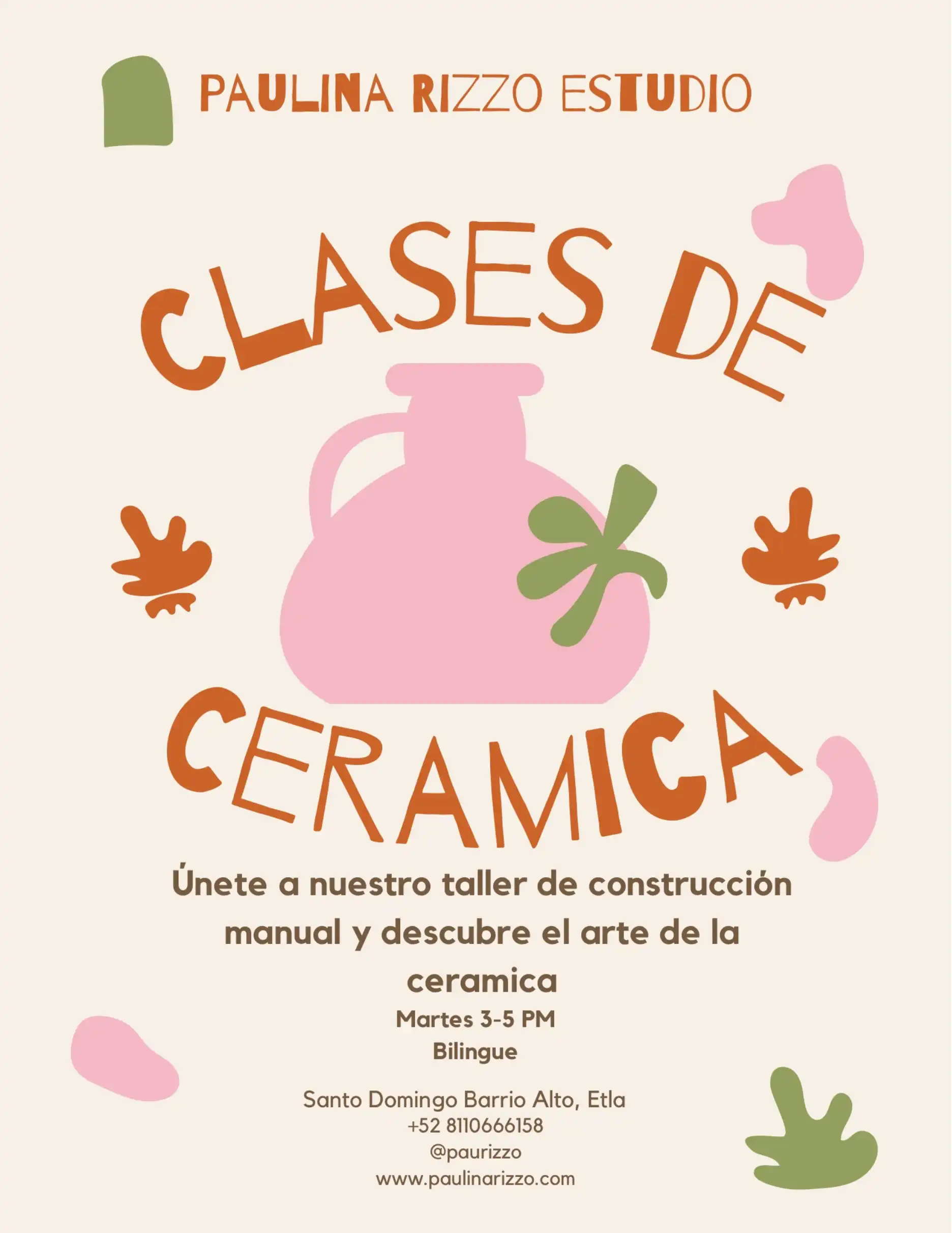 Publicidad para clases de cerámica en Oaxaca, México