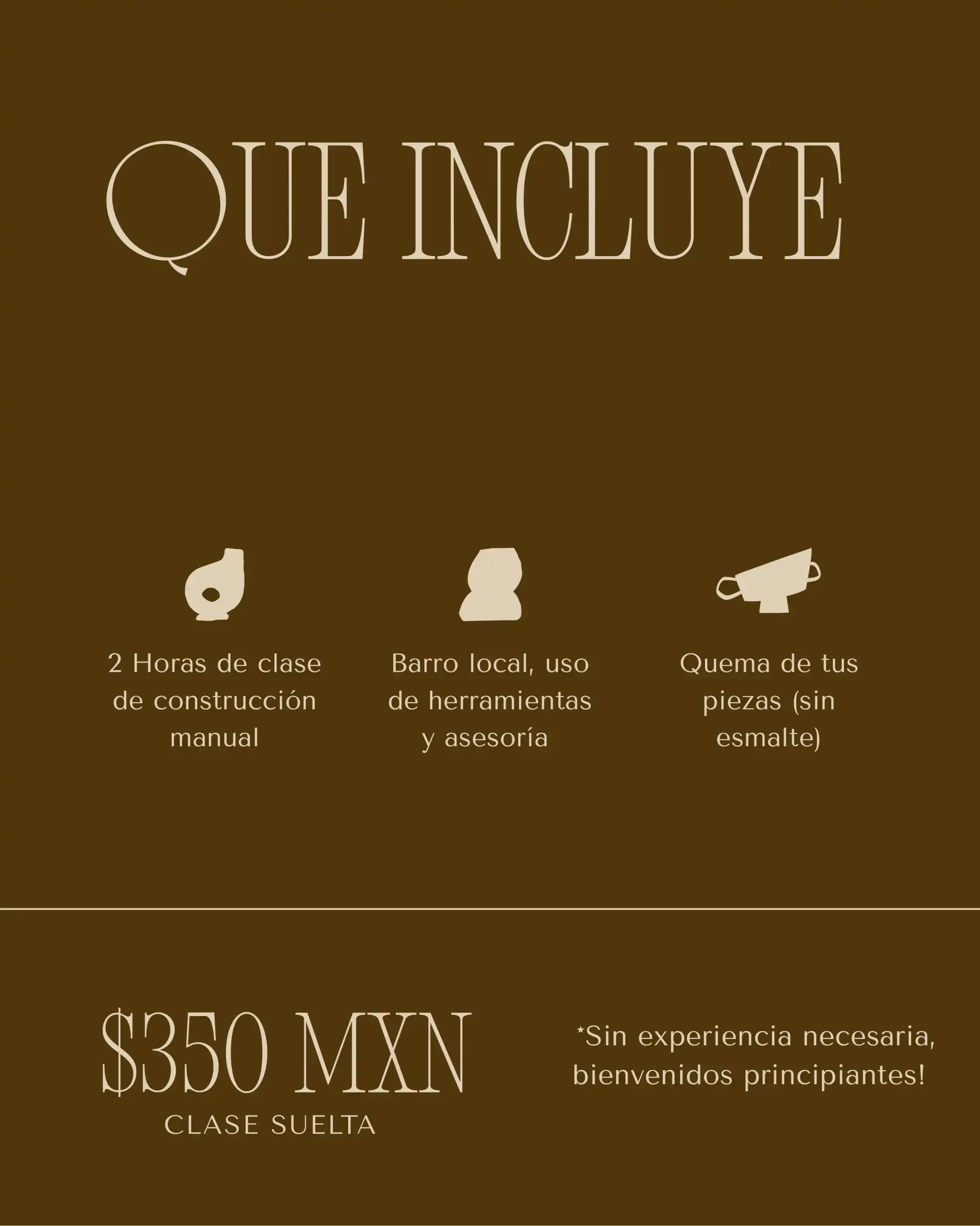 Publicidad para clases de cerámica con precios y materiales incluidas