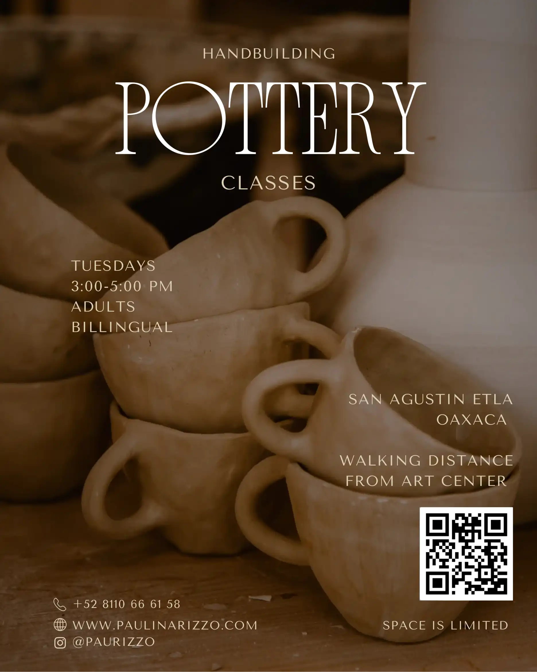 Flyer for pottery classes in Oaxaca, Mexico